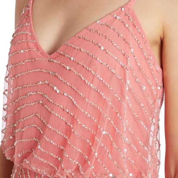 NEW Adrianna‎ Papell Art Deco Beaded Blouson Gown in Sorbet Pink [SZ 10 ] - Picture 10 of 11